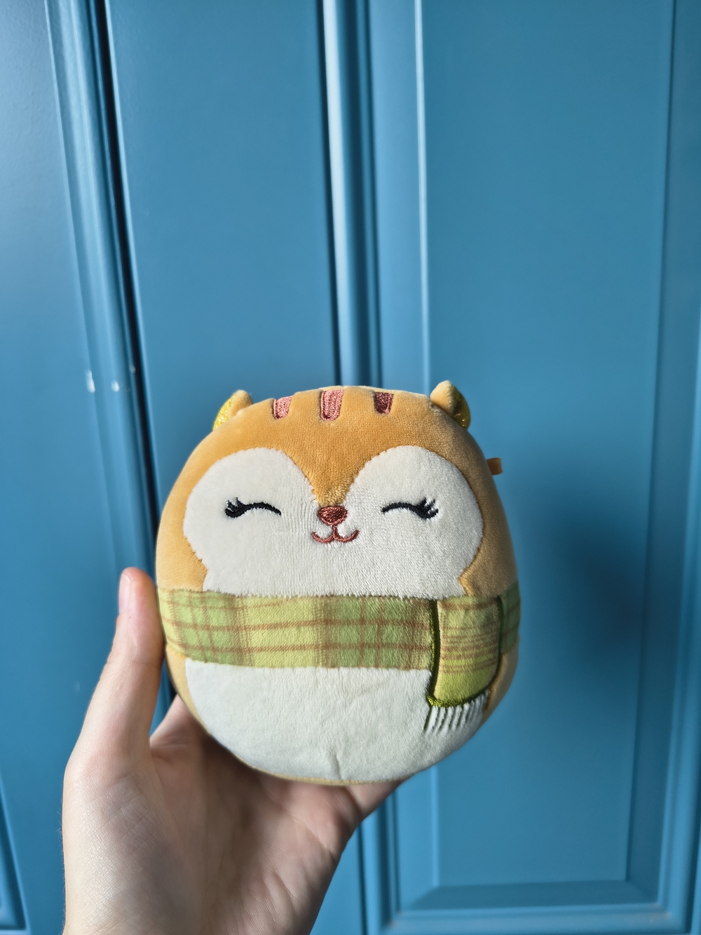 Squishmallows Orange & Cream Squirrel with Green Plaid Scarf